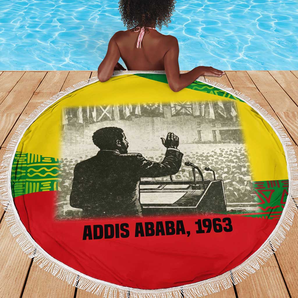Ethiopia Haile Selassie I Beach Blanket with Addis Ababa 1963 Speech Quote Pan-African Flag Colors and Kente Pattern - African Pride
