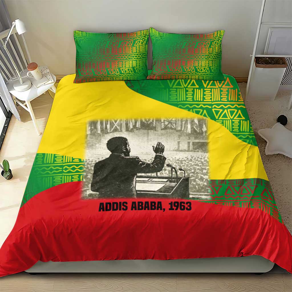 Ethiopia Haile Selassie I Bedding Set with Addis Ababa 1963 Speech Quote Pan-African Flag Colors and Kente Pattern - African Pride