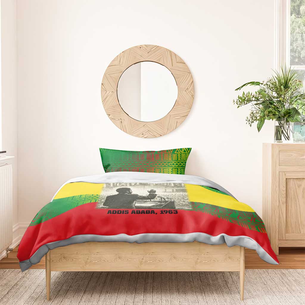 Ethiopia Haile Selassie I Bedding Set with Addis Ababa 1963 Speech Quote Pan-African Flag Colors and Kente Pattern - African Pride