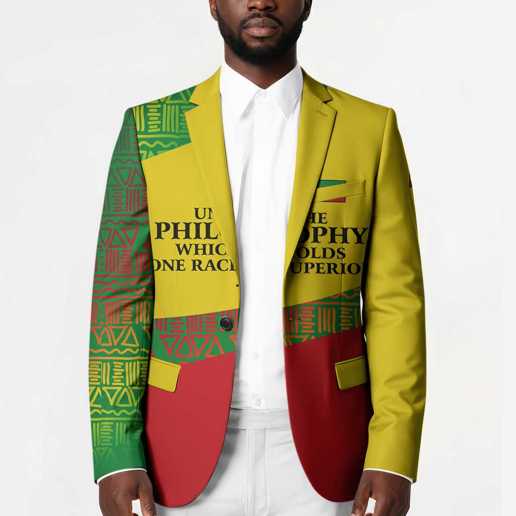 Ethiopia Haile Selassie I Blazer with Addis Ababa 1963 Speech Quote Pan-African Flag Colors and Kente Pattern