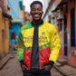 Ethiopia Haile Selassie I Bomber Jacket with Addis Ababa 1963 Speech Quote Pan-African Flag Colors and Kente Pattern