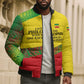 Ethiopia Haile Selassie I Bomber Puffer Jacket with Addis Ababa 1963 Speech Quote Pan-African Flag Colors and Kente Pattern