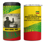 Ethiopia Haile Selassie I 4 in 1 Can Cooler Tumbler with Addis Ababa 1963 Speech Quote Pan-African Flag Colors and Kente Pattern - African Pride