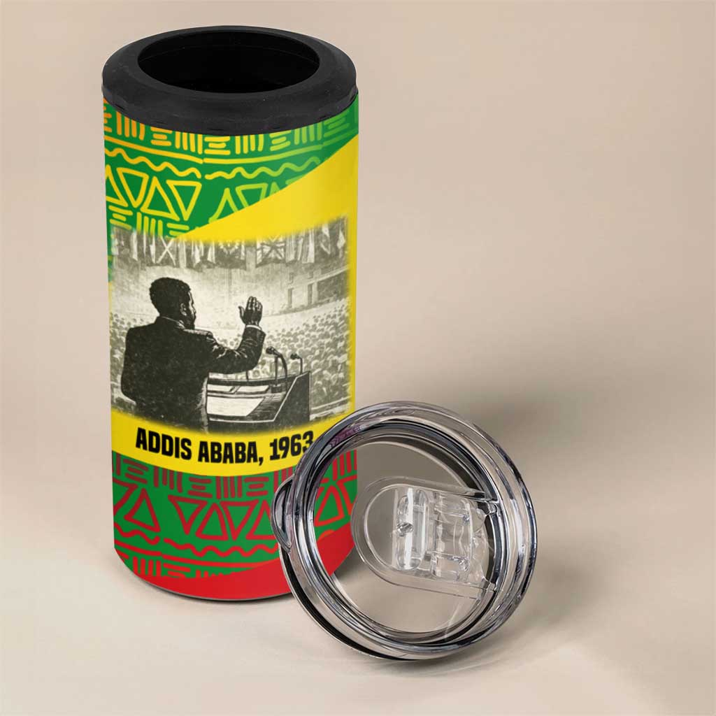 Ethiopia Haile Selassie I 4 in 1 Can Cooler Tumbler with Addis Ababa 1963 Speech Quote Pan-African Flag Colors and Kente Pattern - African Pride