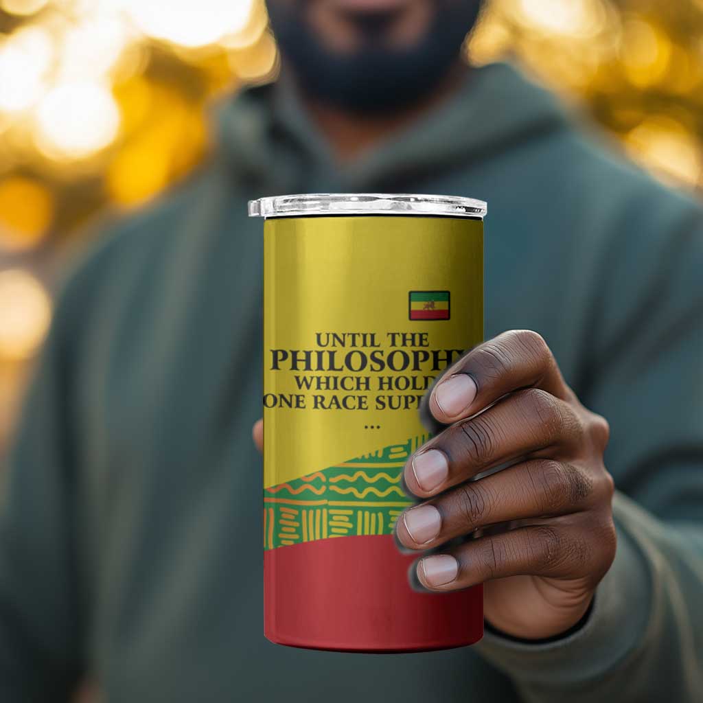 Ethiopia Haile Selassie I 4 in 1 Can Cooler Tumbler with Addis Ababa 1963 Speech Quote Pan-African Flag Colors and Kente Pattern - African Pride