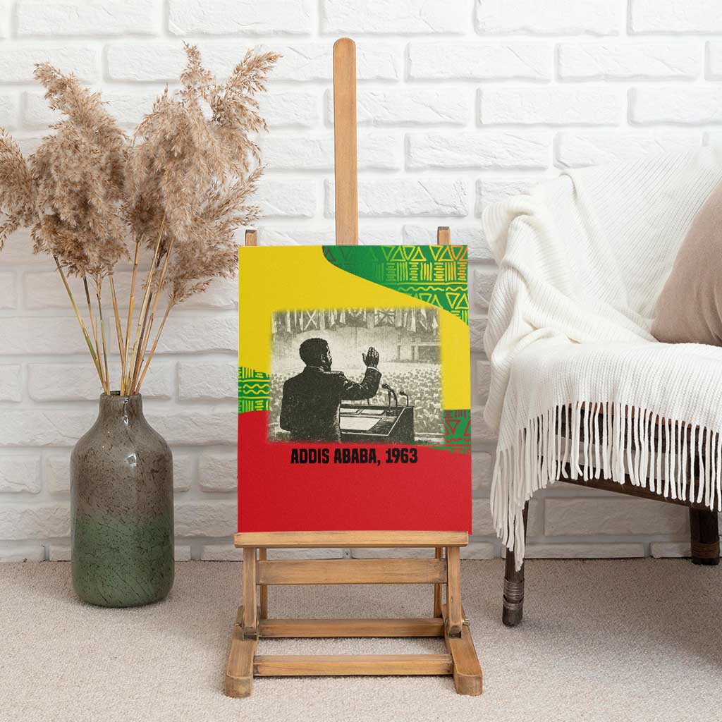 Ethiopia Haile Selassie I Canvas Wall Art with Addis Ababa 1963 Speech Quote Pan-African Flag Colors and Kente Pattern - African Pride