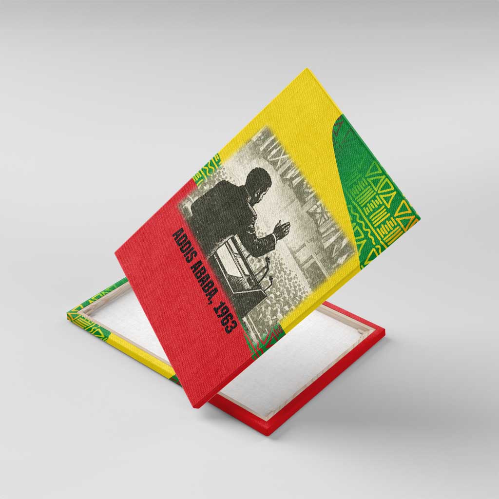 Ethiopia Haile Selassie I Canvas Wall Art with Addis Ababa 1963 Speech Quote Pan-African Flag Colors and Kente Pattern - African Pride