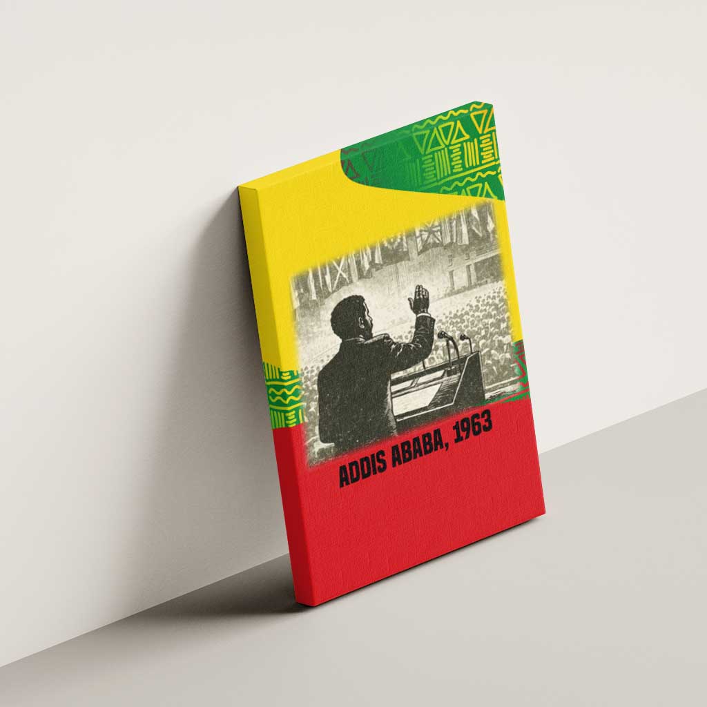 Ethiopia Haile Selassie I Canvas Wall Art with Addis Ababa 1963 Speech Quote Pan-African Flag Colors and Kente Pattern - African Pride