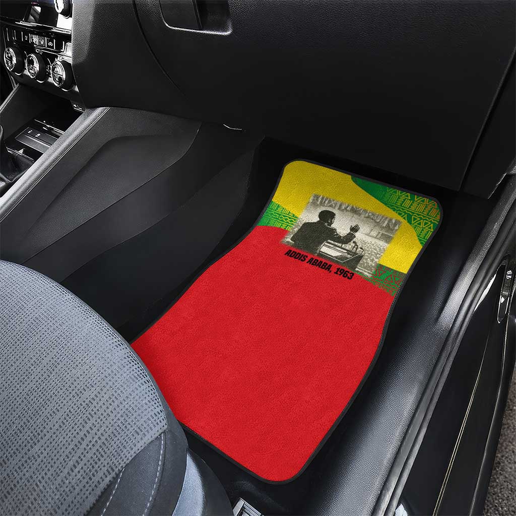 Ethiopia Haile Selassie I Car Mats with Addis Ababa 1963 Speech Quote Pan-African Flag Colors and Kente Pattern - African Pride