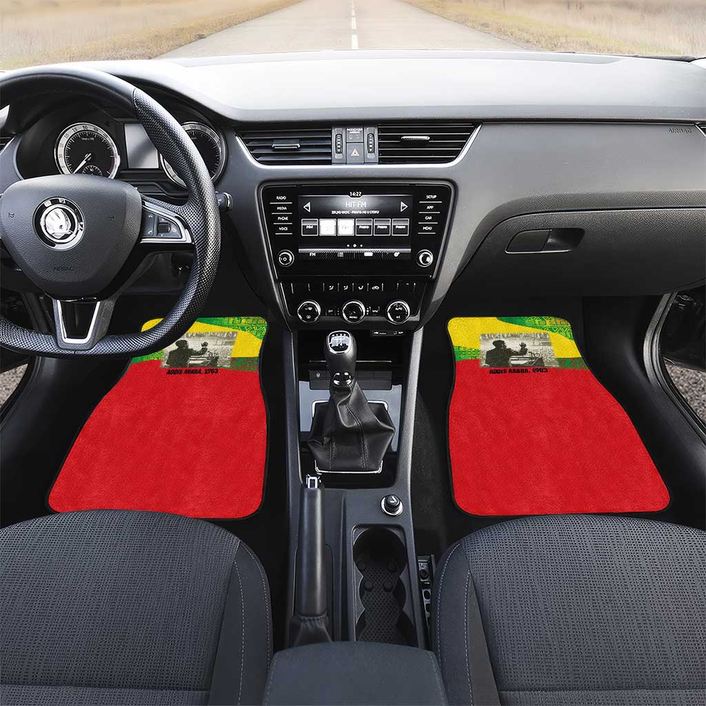 Ethiopia Haile Selassie I Car Mats with Addis Ababa 1963 Speech Quote Pan-African Flag Colors and Kente Pattern - African Pride