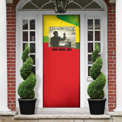 Ethiopia Haile Selassie I Door Cover with Addis Ababa 1963 Speech Quote Pan-African Flag Colors and Kente Pattern - African Pride