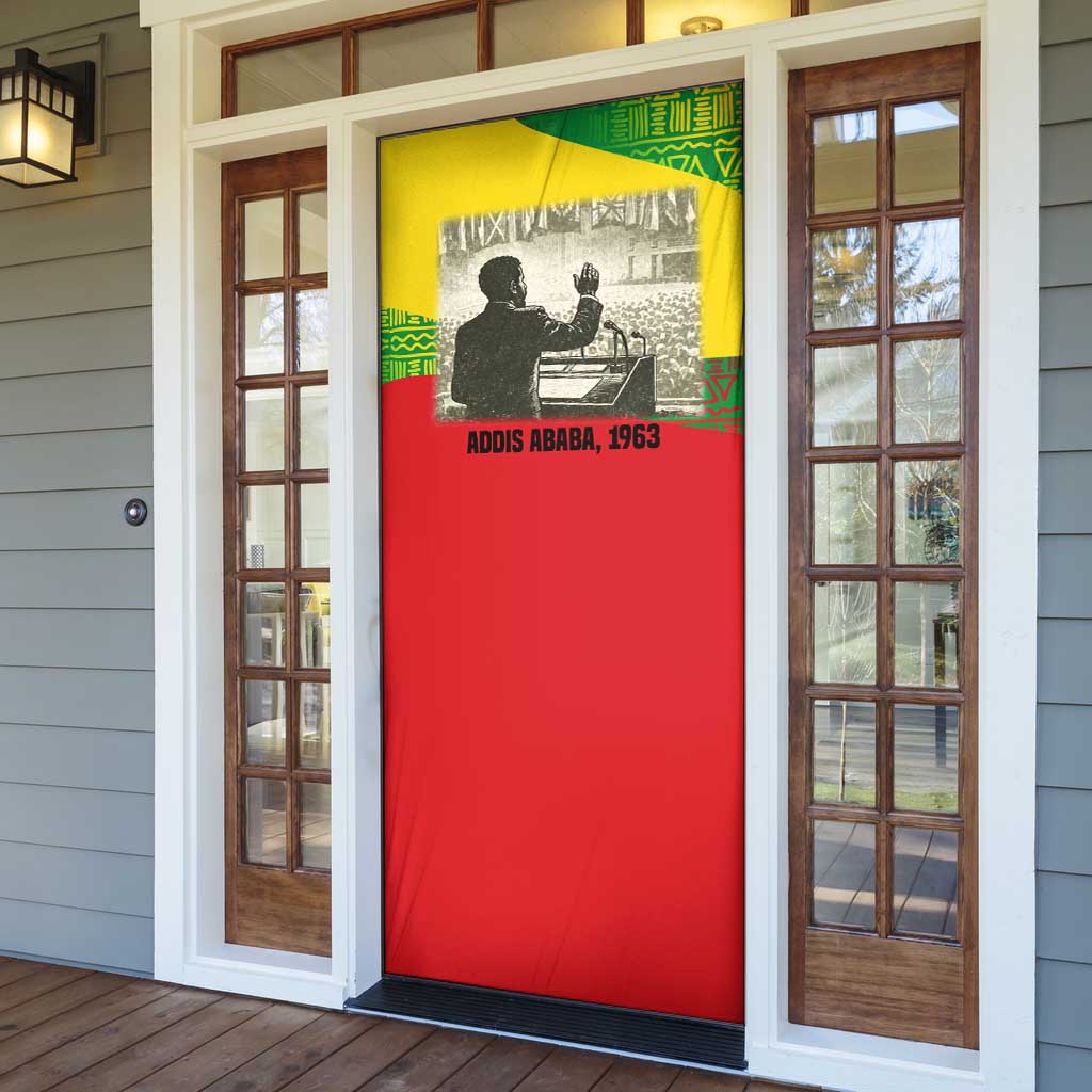 Ethiopia Haile Selassie I Door Cover with Addis Ababa 1963 Speech Quote Pan-African Flag Colors and Kente Pattern - African Pride