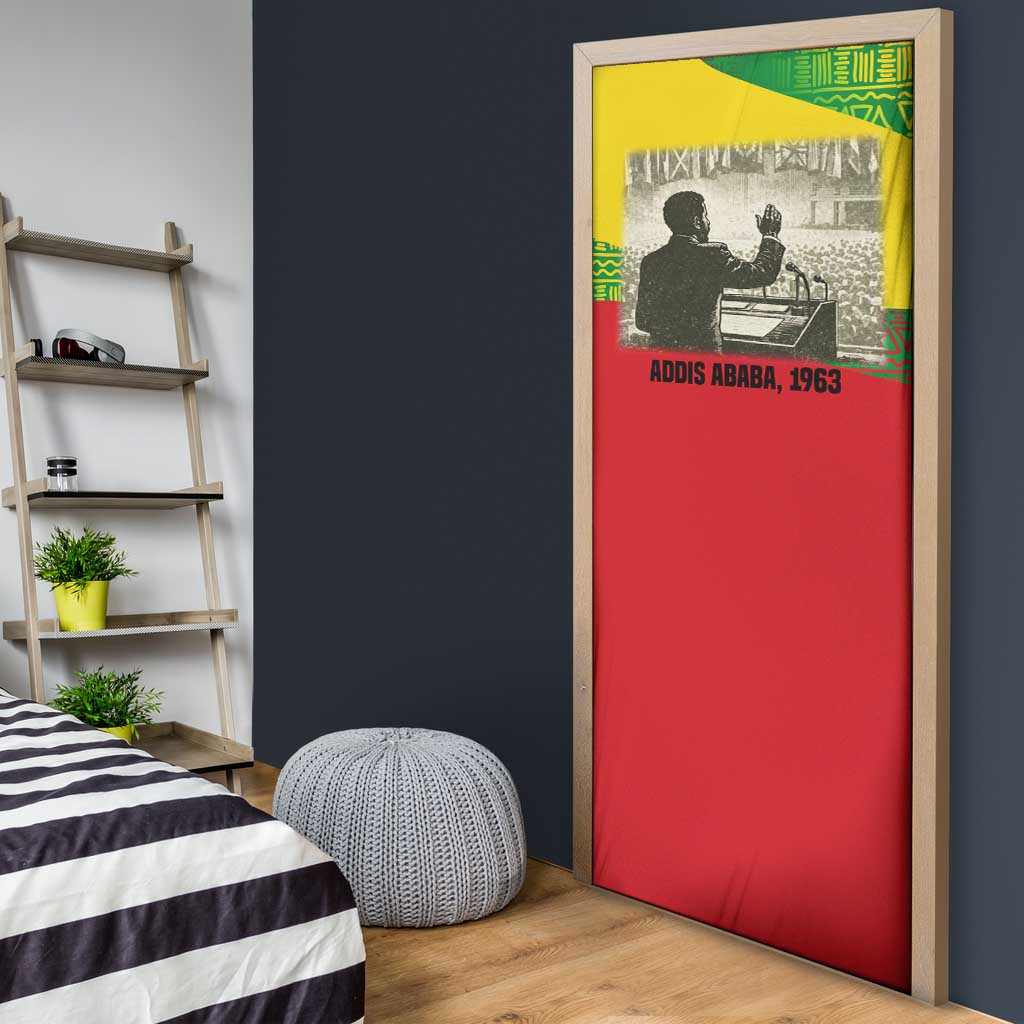 Ethiopia Haile Selassie I Door Cover with Addis Ababa 1963 Speech Quote Pan-African Flag Colors and Kente Pattern - African Pride