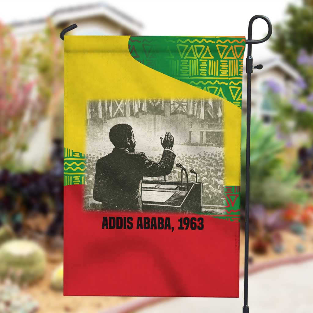 Ethiopia Haile Selassie I Garden Flag with Addis Ababa 1963 Speech Quote Pan-African Flag Colors and Kente Pattern - African Pride