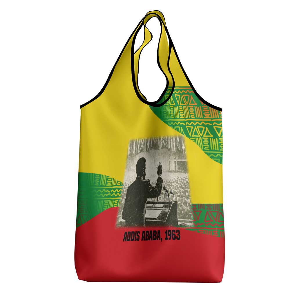 Ethiopia Haile Selassie I Grocery Bag with Addis Ababa 1963 Speech Quote Pan-African Flag Colors and Kente Pattern - African Pride