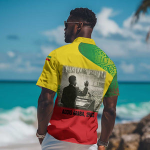 Ethiopia Haile Selassie I Hawaiian Shirt with Addis Ababa 1963 Speech Quote Pan-African Flag Colors and Kente Pattern - African Pride