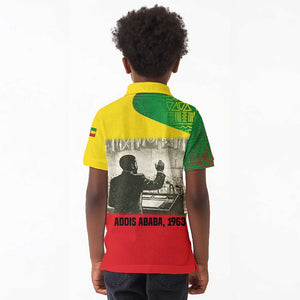 Ethiopia Haile Selassie I Kid Polo Shirt with Addis Ababa 1963 Speech Quote Pan-African Flag Colors and Kente Pattern