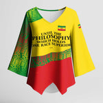 Ethiopia Haile Selassie I Kimono Sleeve Blouse with Addis Ababa 1963 Speech Quote Pan-African Flag Colors and Kente Pattern