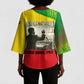 Ethiopia Haile Selassie I Kimono Sleeve Blouse with Addis Ababa 1963 Speech Quote Pan-African Flag Colors and Kente Pattern