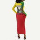 Ethiopia Haile Selassie I Long Sleeve Bodycon Dress with Addis Ababa 1963 Speech Quote Pan-African Flag Colors and Kente Pattern
