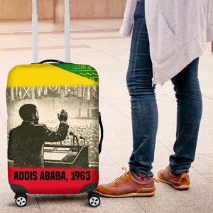Ethiopia Haile Selassie I Luggage Cover with Addis Ababa 1963 Speech Quote Pan-African Flag Colors and Kente Pattern - African Pride