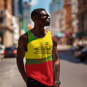 Ethiopia Haile Selassie I Men Tank Top with Addis Ababa 1963 Speech Quote Pan-African Flag Colors and Kente Pattern - African Pride