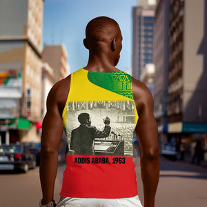 Ethiopia Haile Selassie I Men Tank Top with Addis Ababa 1963 Speech Quote Pan-African Flag Colors and Kente Pattern - African Pride