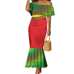 Ethiopia Haile Selassie I Mermaid Dress with Addis Ababa 1963 Speech Quote Pan-African Flag Colors and Kente Pattern - African Pride