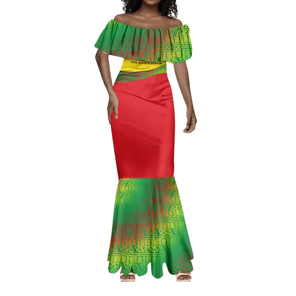 Ethiopia Haile Selassie I Mermaid Dress with Addis Ababa 1963 Speech Quote Pan-African Flag Colors and Kente Pattern - African Pride
