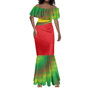 Ethiopia Haile Selassie I Mermaid Dress with Addis Ababa 1963 Speech Quote Pan-African Flag Colors and Kente Pattern - African Pride