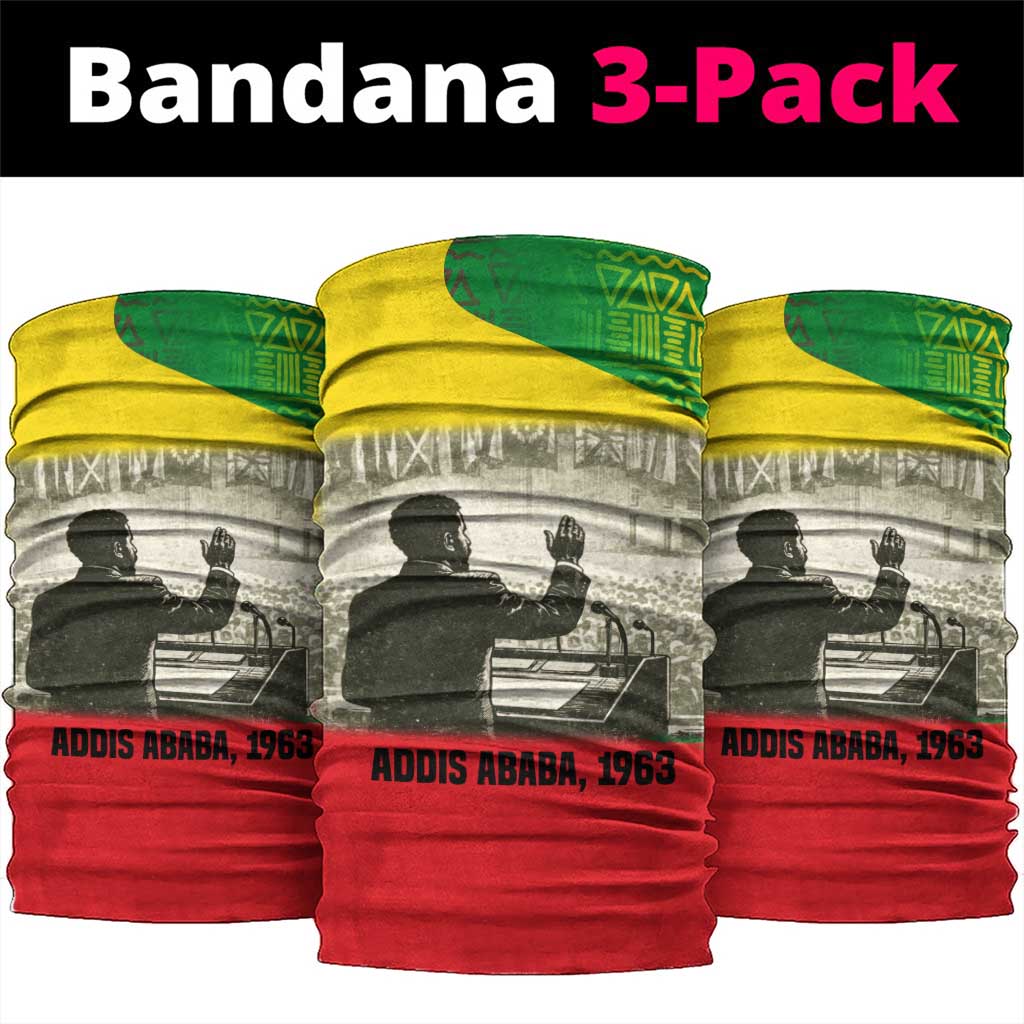 Ethiopia Haile Selassie I Neck Gaiter with Addis Ababa 1963 Speech Quote Pan-African Flag Colors and Kente Pattern - African Pride