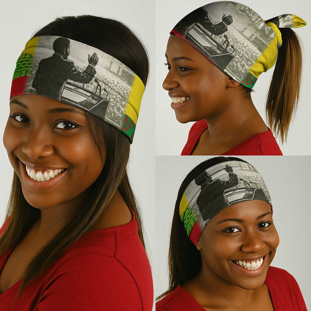Ethiopia Haile Selassie I Neck Gaiter with Addis Ababa 1963 Speech Quote Pan-African Flag Colors and Kente Pattern - African Pride