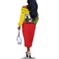 Ethiopia Haile Selassie I Off The Shoulder Long Sleeve Dress with Addis Ababa 1963 Speech Quote Pan-African Flag Colors and Kente Pattern