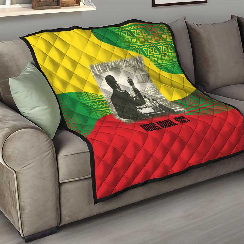 Ethiopia Haile Selassie I Quilt with Addis Ababa 1963 Speech Quote Pan-African Flag Colors and Kente Pattern - African Pride