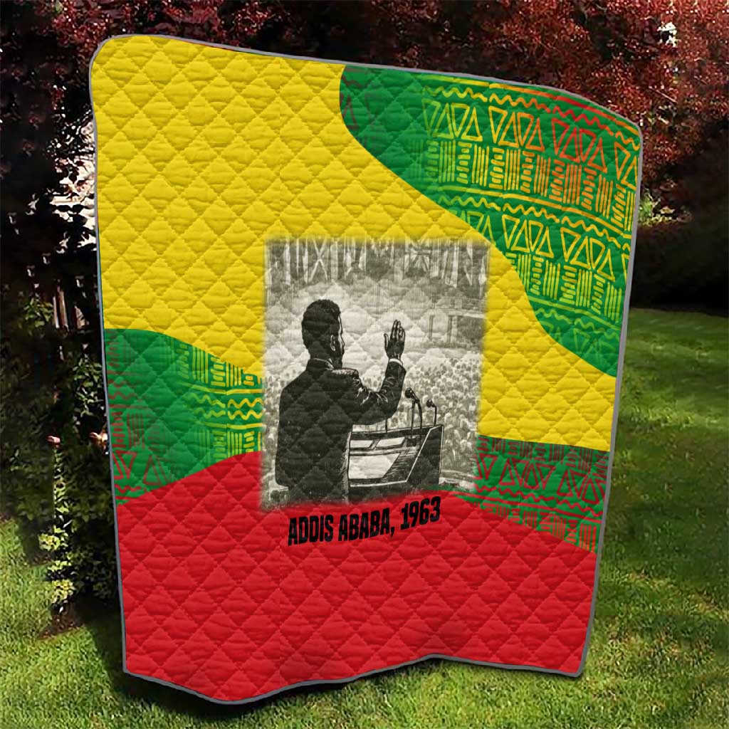 Ethiopia Haile Selassie I Quilt with Addis Ababa 1963 Speech Quote Pan-African Flag Colors and Kente Pattern - African Pride