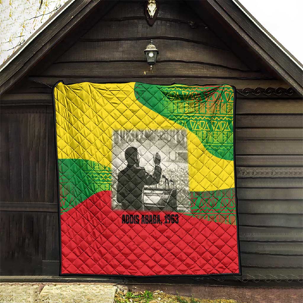 Ethiopia Haile Selassie I Quilt with Addis Ababa 1963 Speech Quote Pan-African Flag Colors and Kente Pattern - African Pride