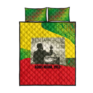 Ethiopia Haile Selassie I Quilt Bed Set with Addis Ababa 1963 Speech Quote Pan-African Flag Colors and Kente Pattern - African Pride