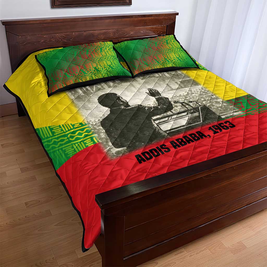 Ethiopia Haile Selassie I Quilt Bed Set with Addis Ababa 1963 Speech Quote Pan-African Flag Colors and Kente Pattern - African Pride