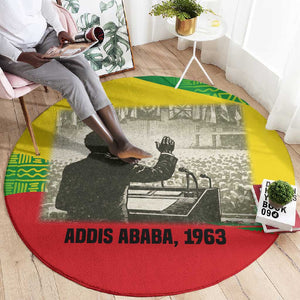 Ethiopia Haile Selassie I Round Carpet with Addis Ababa 1963 Speech Quote Pan-African Flag Colors and Kente Pattern - African Pride