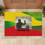 Ethiopia Haile Selassie I Rubber Doormat with Addis Ababa 1963 Speech Quote Pan-African Flag Colors and Kente Pattern - African Pride