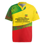 Ethiopia Haile Selassie I Rugby Jersey with Addis Ababa 1963 Speech Quote Pan-African Flag Colors and Kente Pattern