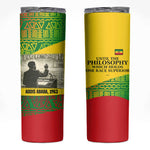 Ethiopia Haile Selassie I Skinny Tumbler with Addis Ababa 1963 Speech Quote Pan-African Flag Colors and Kente Pattern - African Pride
