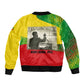 Ethiopia Haile Selassie I Sleeve Zip Bomber Jacket with Addis Ababa 1963 Speech Quote Pan-African Flag Colors and Kente Pattern