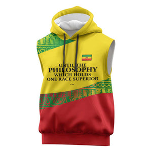 Ethiopia Haile Selassie I Sleeveless Hoodie with Addis Ababa 1963 Speech Quote Pan-African Flag Colors and Kente Pattern - African Pride