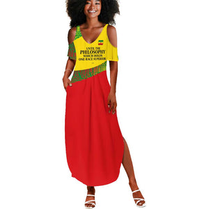 Ethiopia Haile Selassie I Summer Maxi Dress with Addis Ababa 1963 Speech Quote Pan-African Flag Colors and Kente Pattern - African Pride