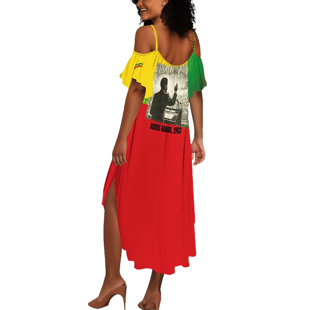 Ethiopia Haile Selassie I Summer Maxi Dress with Addis Ababa 1963 Speech Quote Pan-African Flag Colors and Kente Pattern