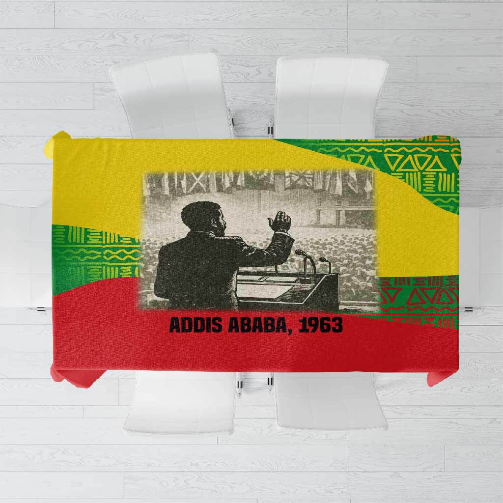 Ethiopia Haile Selassie I Tablecloth with Addis Ababa 1963 Speech Quote Pan-African Flag Colors and Kente Pattern - African Pride