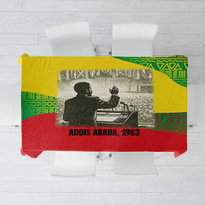 Ethiopia Haile Selassie I Tablecloth with Addis Ababa 1963 Speech Quote Pan-African Flag Colors and Kente Pattern - African Pride