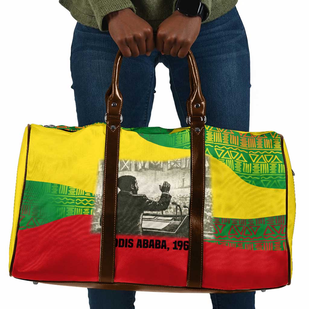 Ethiopia Haile Selassie I Travel Bag with Addis Ababa 1963 Speech Quote Pan-African Flag Colors and Kente Pattern - African Pride