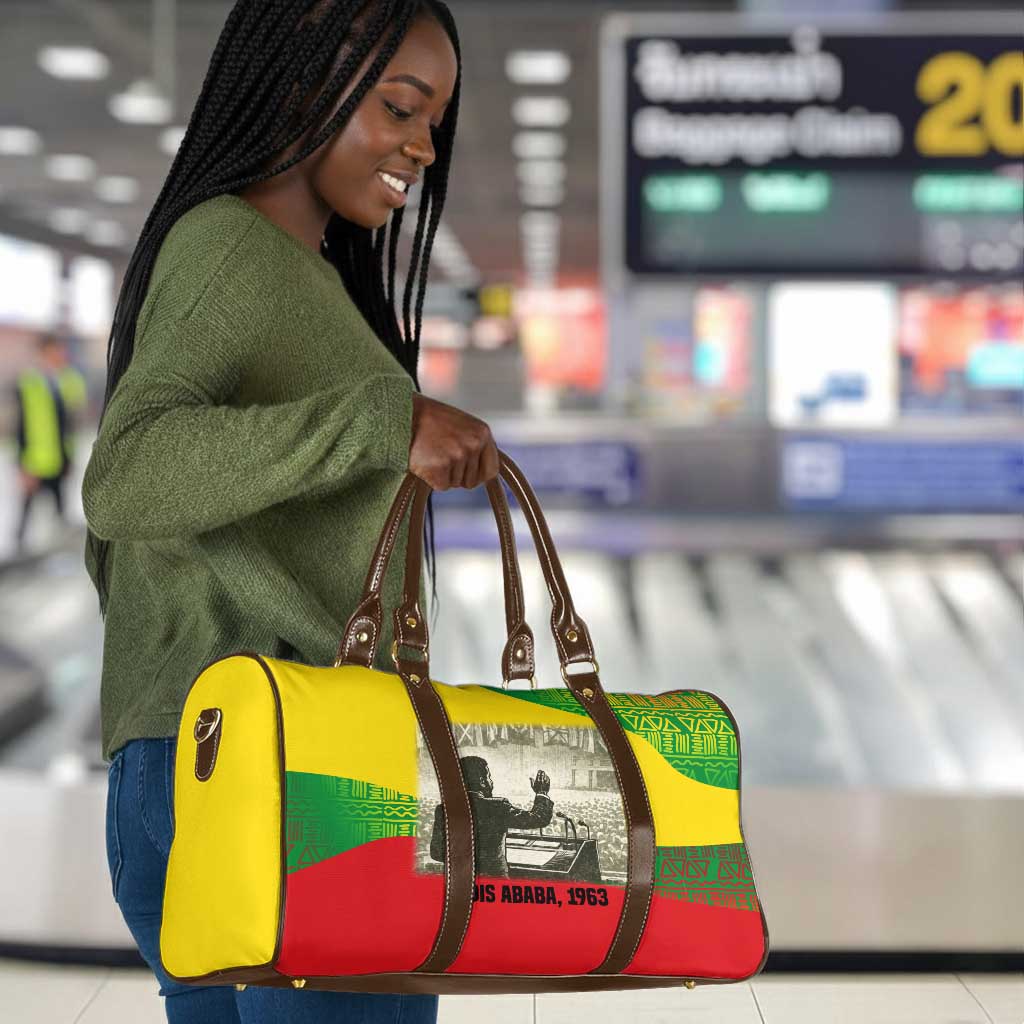 Ethiopia Haile Selassie I Travel Bag with Addis Ababa 1963 Speech Quote Pan-African Flag Colors and Kente Pattern - African Pride